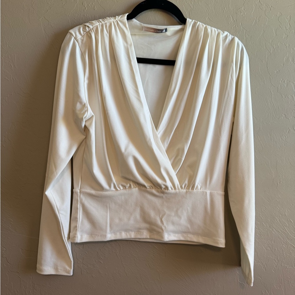 Abercrombie & Fitch White Ruched Wrap Blouse - Picture 2 of 4